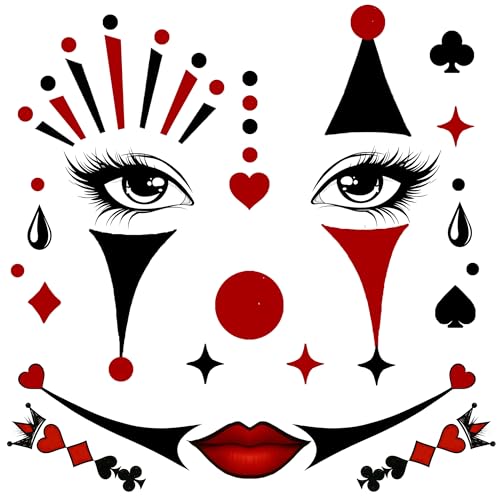 ENYACOS 6 Stück Clown Tattoos fürs Gesicht – Temporäre Schminke für Kinder & Erwachsene, wasserfest, Pantomime Design – für Halloween, Karneval & Fasching (A) von ENYACOS