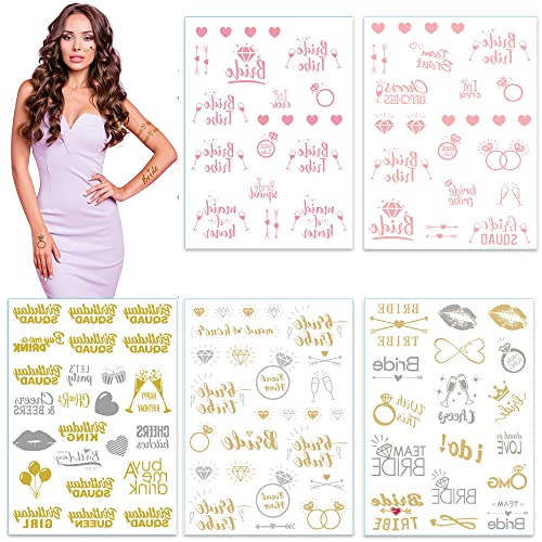 ENYACOS Junggesellinnenabschied Tattoo Set, Tattoos für Junggesellinnenabschied und Braut, Gold, Silber, Rose Gold JGA Tattoo Bride Team Bride Hochzeit temporäre Tattoos (A) von ENYACOS