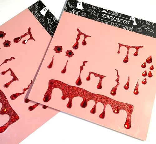 ENYACOS Vampir Gesicht Aufkleber 2 Stück – Halloween Tattoo Sticker für Erwachsene, Face Art Gesichtstattoo, Karneval & Fasching Schminke (A) von ENYACOS