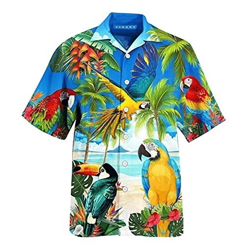 ENYY Hawaii-Hemden für Herren, tropisches rosa Blumenmuster, Strandhemd für Herren, Sommer, kurze Ärmel, Blumen, Strand, Aloha-Shirts, lässig, Tasche, Urlaub, mehrfarbig, L, blau, 3XL von ENYY