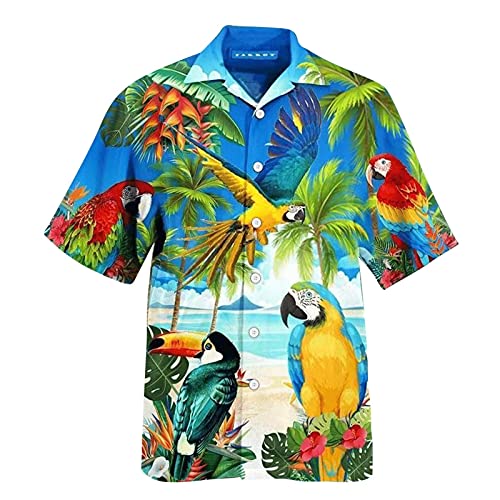 ENYY Hawaii-Hemden für Herren, tropisches Rosa, florales Strandhemd für Männer, Sommer, Kurzarm, Herren, Blume, Strand, Aloha-Hemden, lässige Taschen, Urlaub, mehrfarbig, L, blau, L von ENYY