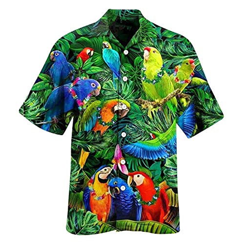 ENYY Hawaii-Hemden für Herren, tropisches rosa Blumenmuster, Strandhemd für Herren, Sommer, kurzärmelig, für Herren, Blume, Strand, Aloha-Hemden, legere Tasche, Urlaub, mehrfarbig, Größe L, grün, 3XL von ENYY