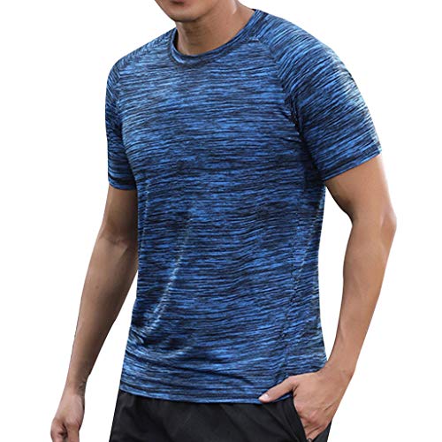Multicolor 7XL Quick Dry Short Sleeve Sport T-Shirt Gym Trikots Fitness Shirt Trainer Laufen T-Shirt Herren Atmungsaktiv Sportbekleidung Bodybuilding Henleys T-Shirt Placket Plain Top, blau, XL von ENYY