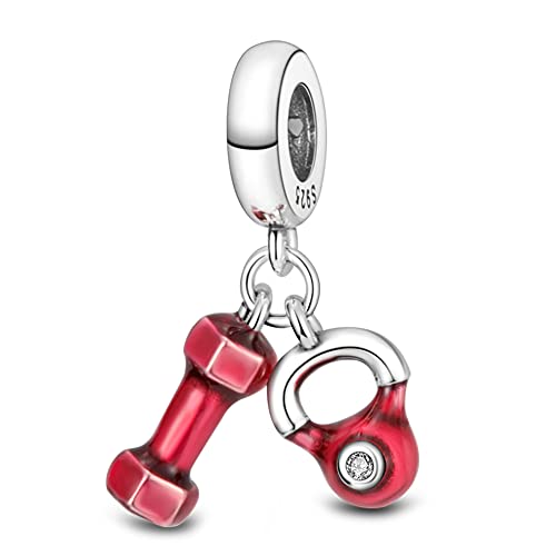 ENZEBAOFU 925 Sterling Silber Charms für Armbänder und Halsketten Lippenstift und Tasche Dangle Anhänger Turm Kamera Perlen Charms Schmuck Geschenk für Frauen Mädchen, Fitness Charm, von ENZEBAOFU