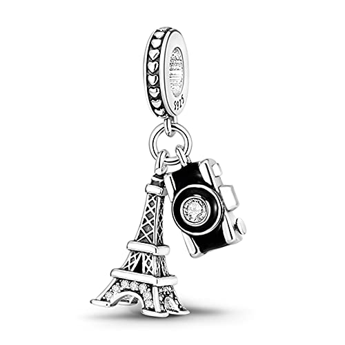 ENZEBAOFU 925 Sterling Silber Charms für Armbänder und Halsketten Lippenstift und Tasche Dangle Anhänger Turm Kamera Perlen Charms Schmuck Geschenk für Frauen Mädchen, Kamera und Turm, von ENZEBAOFU