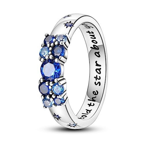 ENZEBAOFU S925 Sterling Silber Ringe für Frauen Mond Stern Ringe Cubic Zirkonia Band Ring Stapelbare Vintage Ringe Statement Frauen Ringe, Blue He*agonal, 7 von ENZEBAOFU