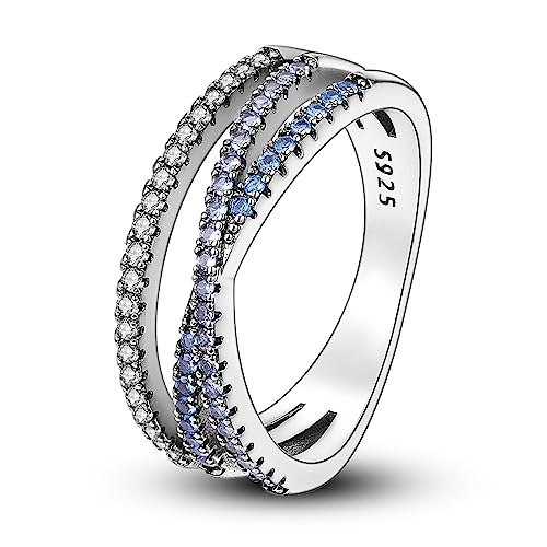 ENZEBAOFU S925 Sterling Silber Ringe für Frauen Mond Stern Ringe Cubic Zirkonia Band Ring Stapelbare Vintage Ringe Statement Frauen Ringe, Hellblauer Zirkon, 6 von ENZEBAOFU