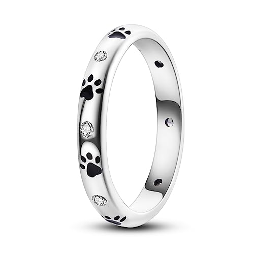 ENZEBAOFU S925 Sterling Silber Ringe für Frauen Mond Stern Ringe Cubic Zirkonia Band Ring Stapelbare Vintage Ringe Statement Frauen Ringe, Hundefußabdrücke, 6 von ENZEBAOFU