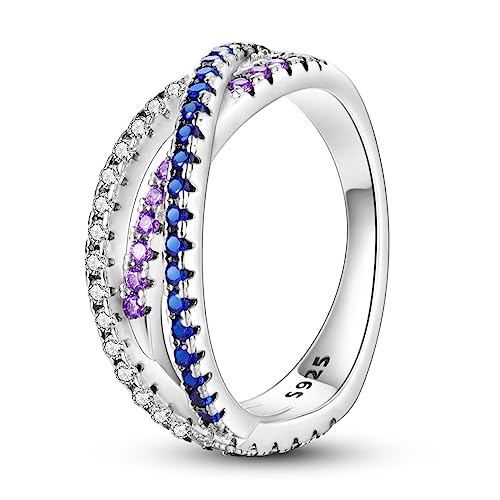 ENZEBAOFU S925 Sterling Silber Ringe für Frauen Mond Stern Ringe Cubic Zirkonia Band Ring Stapelbare Vintage Ringe Statement Frauen Ringe, Lila Weiß Blau Zirkon, 6 von ENZEBAOFU