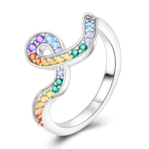 ENZEBAOFU S925 Sterling Silber Ringe für Frauen Mond Stern Ringe Cubic Zirkonia Band Ring Stapelbare Vintage Ringe Statement Frauen Ringe, Lockiger Regenbogen, 9 von ENZEBAOFU