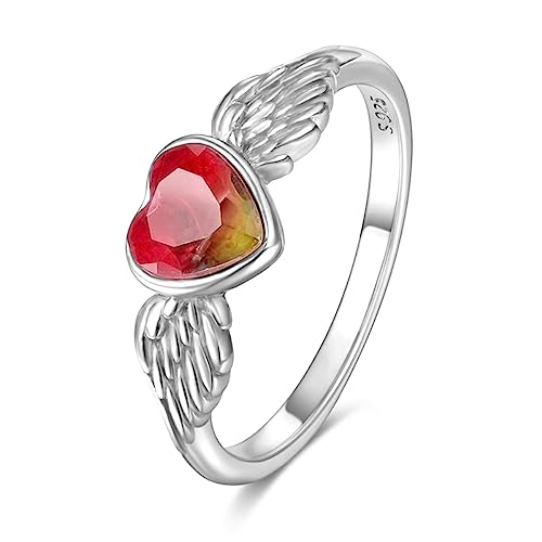 ENZEBAOFU S925 Sterling Silber Ringe für Frauen Mond Stern Ringe Cubic Zirkonia Band Ring Stapelbare Vintage Ringe Statement Frauen Ringe, Rote Herzflügel, 6 von ENZEBAOFU