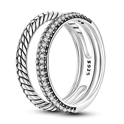 ENZEBAOFU S925 Sterling Silber Ringe für Frauen Mond Stern Ringe Cubic Zirkonia Band Ring Stapelbare Vintage Ringe Statement Frauen Ringe, Schlangenstapelung, 7 von ENZEBAOFU