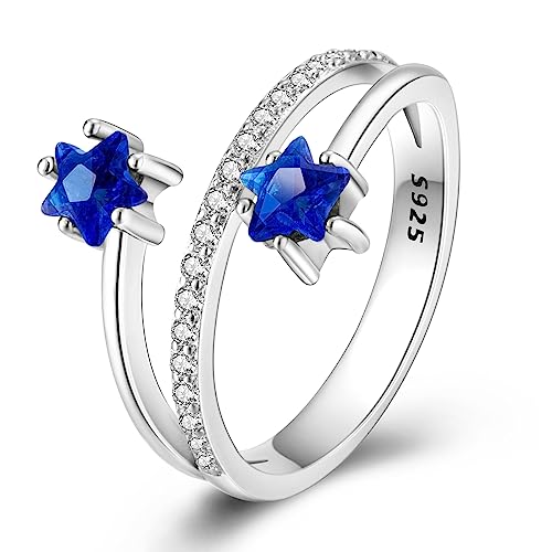 ENZEBAOFU S925 Sterling Silber Ringe für Frauen Mond Stern Ringe Cubic Zirkonia Band Ring Stapelbare Vintage Ringe Statement Frauen Ringe, Zwei blaue Sterne, 6 von ENZEBAOFU