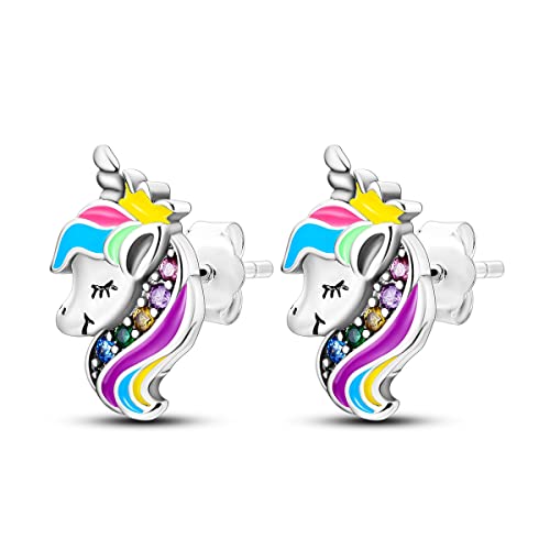 Ohr Jacke Stud Ohrringe 925 Sterling Silber Ohrringe für Frauen Mode Schmetterling Mond Stern Ohrringe Ohrstecker 5A Cz Schmuck Geschenke für Frauen Mädchen, ENZEBAOFU, Buntes Einhorn, von ENZEBAOFU