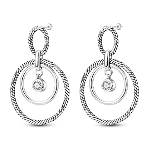 Ohr Jacke Stud Ohrringe 925 Sterling Silber Ohrringe für Frauen Mode Schmetterling Mond Stern Ohrringe Ohrstecker 5A Cz Schmuck Geschenke für Frauen Mädchen, ENZEBAOFU, Doppelter kreisförmiger Trop von ENZEBAOFU