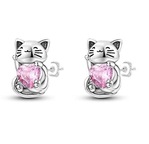 Ohr Jacke Stud Ohrringe 925 Sterling Silber Ohrringe für Frauen Mode Schmetterling Mond Stern Ohrringe Ohrstecker 5A Cz Schmuck Geschenke für Frauen Mädchen, ENZEBAOFU, Niedliche Katze, von ENZEBAOFU