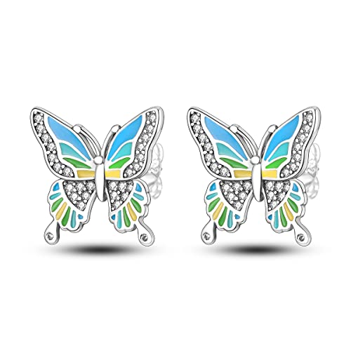 Ohr Jacke Stud Ohrringe 925 Sterling Silber Ohrringe für Frauen Mode Schmetterling Mond Stern Ohrringe Ohrstecker 5A Cz Schmuck Geschenke für Frauen Mädchen, ENZEBAOFU, Schmetterling, von ENZEBAOFU