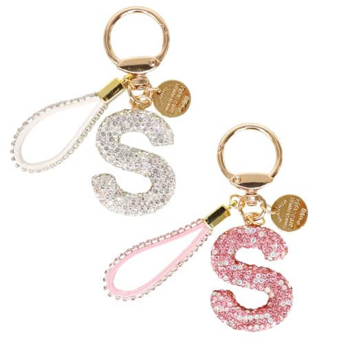 EOAMGO 2er Set Glitzer Buchstaben Schlüsselanhänger – Acryl Initialen A/S mit Strass – Taschenanhänger für Mädchen & Frauen – Geschenkidee mit Rosa & Weiß Kombination (A) von EOAMGO