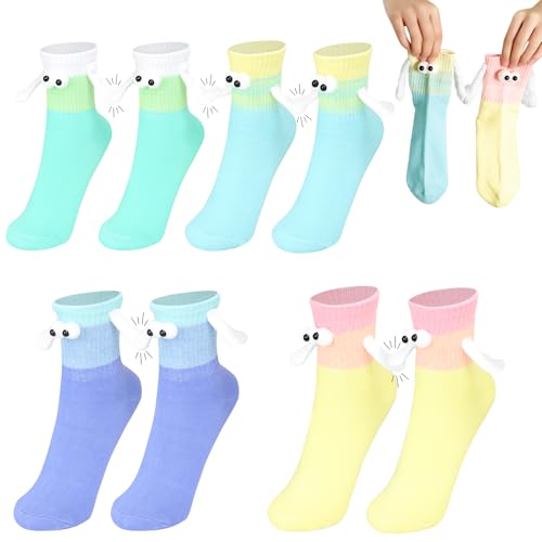 EOAMGO 4 Paar Magnetische Socken mit Händen, Hand in Hand Socken, Magnetsocken Partner Socken, für Frauen Männer Freundin Freunde Partner Paare Kinder von EOAMGO