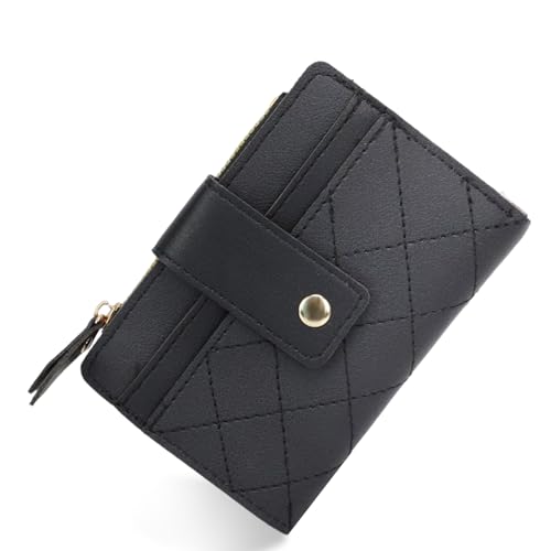 EOAMGO Geldbörse Damen Klein, Mini Portemonnaie Damen mit Mehreren Fächern, Leder Kleiner Geldbeutel, Münzfach mit Reißverschluss (Schwarz) von EOAMGO