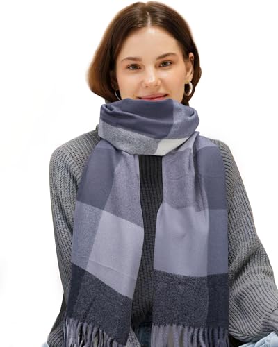 EOAMGO Schal Damen Winter, Winterschal Halstuch Damen Kuschelig, Baumwolle Kariert übergroßer Quadratisch Deckenschal (65 * 180 CM) (Grau) von EOAMGO