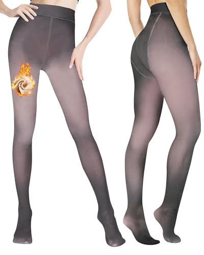 EOAMGO Thermo Strumpfhose Damen Winter, 220g Fleece Gefütterte Strumpfhose, Gefälschte Durchscheinend Plüschstrümpfe Pantyhose für 5~15 °C (Neues Update 2025,Regular, 2 er Grau) von EOAMGO