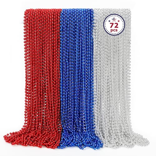 4. Juli Halskette Zubehör, 4. Juli Perlen Halskette Bulk, Runde 4. April Rot Blau Silber Perlen Partygeschenke 4. Juli Perlen Bulk Patriotische Parade Party Feier Kunststoff von EOBOH