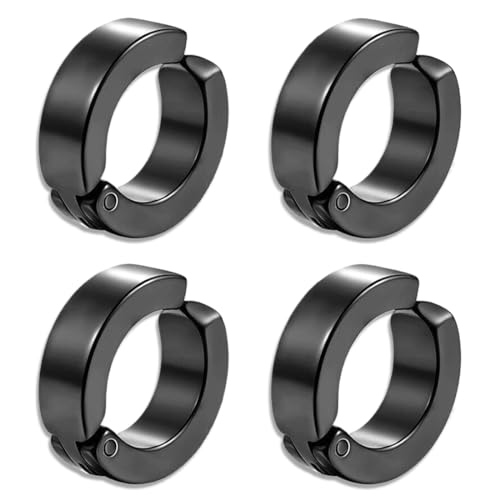 EODKSE 2 Paare Herren Ohrringe Edelstahl Creolen Hoops Earrings Set Ohrringe Männer Frauen Knorpel Helix Piercing Ohr Mode Punk Ohrringe Creolen Schwarz Ohrringe, Kein Ohrlochstechen nötig! von EODKSE