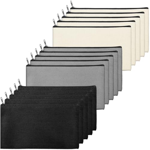 EOGRFW 15 Stück DIY Blanko Stoffbeutel,Baumwoll-Leinwand mit Reißverschlus,Kosmetiktasche Klein,Stoff Federmäppchen,Stoffbeutel zum Bemalen,Tasche für DIY-Heimarbeit,Arbeit,Schule,Reisen,21 x 12 cm von EOGRFW