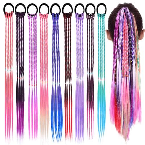 EOGRFW 18 Stück Bunte Haarsträhnen Kinder,Haarsträhnen zum Einklipsen,Geflochtenes Haar mit Elastischem Seilband,Haarsträhnen Mädchen,Synthetisch Haarteil,Haarschmuck Mädchen (Mehrfarbig,Farbverlauf) von EOGRFW