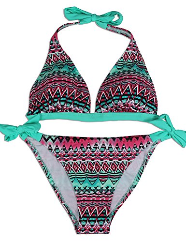 EONAR Damen 2PCS Bademode Push-Up Triangel-Bikinioberteil mit Nackenträger Bikini-Sets(L,M-Green) von EONAR