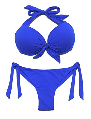 EONAR Damen Bademode Nackenträger Push up Bikinioberteil mit Underwire Niedriger Bund Bikinihosen Seitlich zu binden Brazil-Bikinislip, (Größe:38)70C/75C/80B, Blau von EONAR