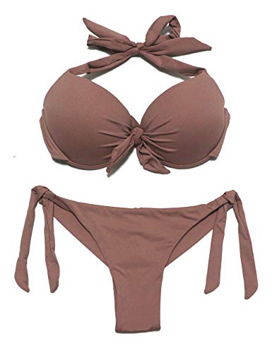 EONAR Damen Bademode Nackenträger Push up Bikinioberteil mit Underwire Niedriger Bund Bikinihosen Seitlich zu binden Brazil Bikinislip Bikini Sets(S,Khaki) von EONAR