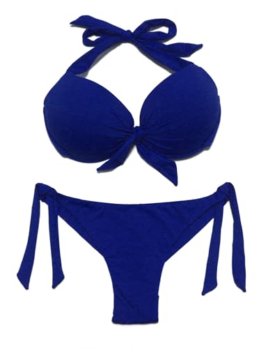 EONAR Damen Bademode Nackenträger Push up Bikinioberteil mit Underwire Niedriger Bund Bikinihosen Seitlich zu binden Brazil Bikinislip Bikini Sets(XL,DB) von EONAR