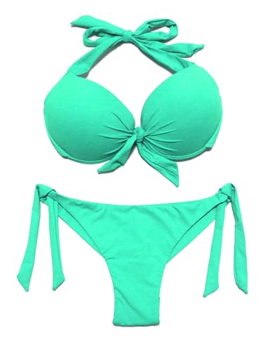 EONAR Damen Bademode Nackenträger Push up Bikinioberteil mit Underwire Niedriger Bund Bikinihosen Seitlich zu binden Brazil Bikinislip Bikini Sets(XL,LG) von EONAR