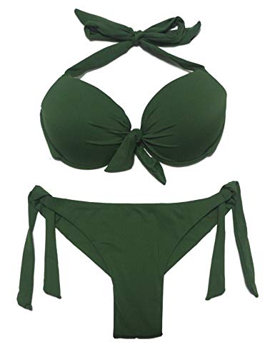 EONAR Damen Bademode Nackenträger Push up Bikinioberteil mit Underwire Niedriger Bund Bikinihosen Seitlich zu binden Brazil Bikinislip Bikini Sets(XXL,Army Green) von EONAR