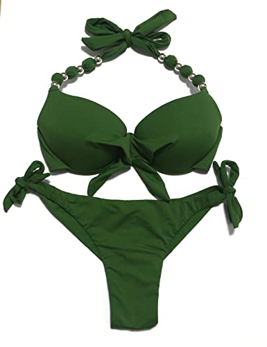 EONAR Damen Bademode Push up Bikini-Oberteil mit Bügel Niedriger Bund Bikinihosen Seitlich zu binden Brasilianischer Slip Bikini Set(S,Army Green) von EONAR