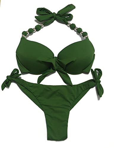 EONAR Damen Bademode Push up Bikini-Oberteil mit Bügel Niedriger Bund Bikinihosen Seitlich zu binden Brasilianischer Slip Bikini Set(M,Army Green) von EONAR