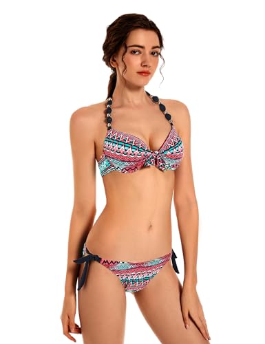 EONAR Damen Bikini Set Push Up Badeanzug Zweiteilige Bademode Neckholder Swimsuit mit Bügel(XL,M-Black) von EONAR