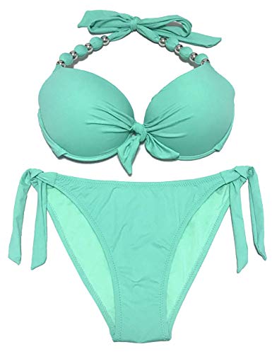 EONAR Damen Seitlich Gebunden Bikini Sets Abnehmbar Bademode Push up Bikinioberteil mit Nackenträger(M,Light Green) von EONAR