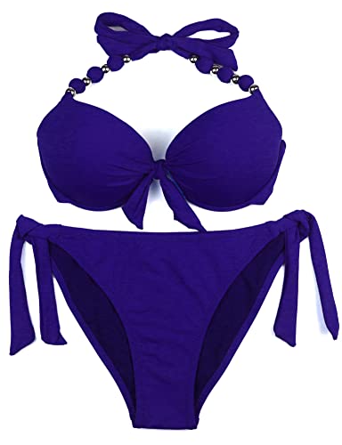EONAR Damen Seitlich Gebunden Bikini Sets Abnehmbar Bademode Push up Bikinioberteil mit Nackenträger(S,Dark Blue) von EONAR