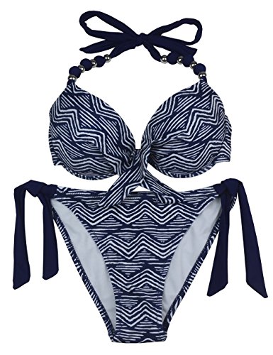 EONAR Damen Seitlich Gebunden Bikini Sets Abnehmbar Bademode Push up Bikinioberteil mit Nackenträger(S,Zebra) von EONAR