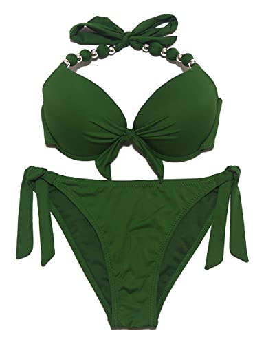 EONAR Damen Seitlich Gebunden Bikini Sets Abnehmbar Bademode Push up Bikinioberteil mit Nackenträger(XL,Army Green) von EONAR