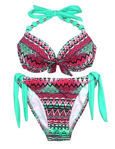 EONAR Damen Seitlich Gebunden Bikini Sets Abnehmbar Bademode Push up Bikinioberteil mit Nackenträger(XL,M-Green) von EONAR