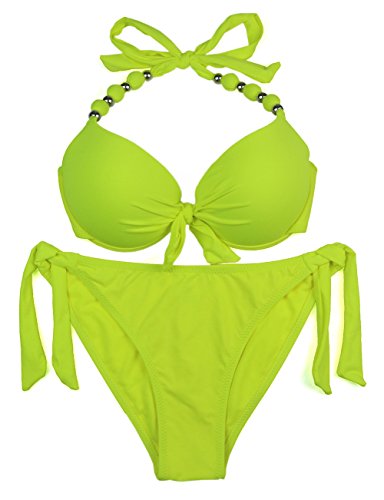 EONAR Damen Seitlich Gebunden Bikini-Sets Abnehmbar Bademode Push-up-Bikinioberteil mit Nackenträger, Gelb, (Größe:38)70C/75C/80B von EONAR