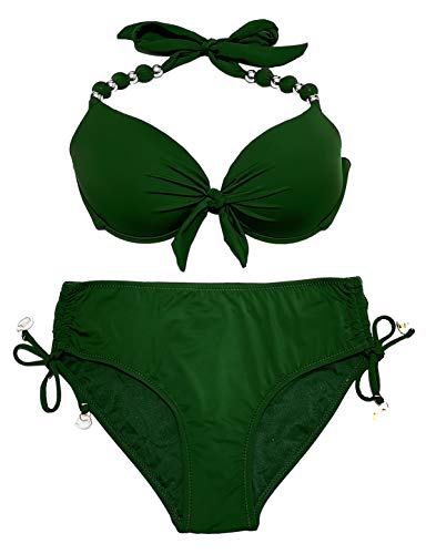 EONAR Damen Zweiteilige Bikini Set Neckholder Badeanzug Push up Bikini Oberteil Mit High Waist Bikini Bottom Sport Abnehmbar Bademode(XXL,Army Green) von EONAR