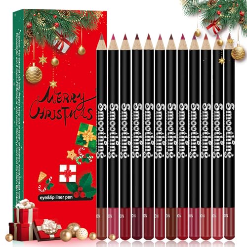 Matte Lipliner Set, 12 Farben Wasserdicht Lang Anhaltende Lip Liner Lippenstift Set Für Christmas, Hochpigmentierte Glatte Textur Lip Liner Geschenk-Set, Lippenkonturierung Verstärken von EONFAVE