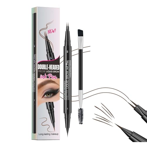 2-in-1 Microblading Augenbrauenstift, 2025 Neuest Dual-Ended Augenbrauenstift Härchenzeichnung und Eyeliner, Wischfest Liquid Eyebrow Pencil mit 2 Gabelspitze & Präziser Pinselspitze(Dunkelbraun) von EONFAVE