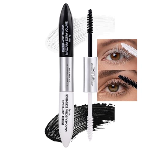 2in1 Mascara + Primer, 5D Weiß Wimpern Primer & Wimperntusche Wasserfest, Telescopic Mascara Wischfest & Langlebig, Volumizing & Curl Mascara Primer für Extrem Lange Wimpern, Augen Make-Up von EONFAVE