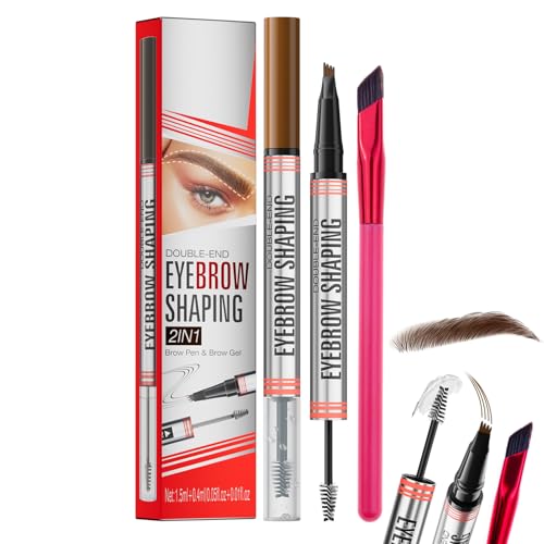 2in1 Microblading Augenbrauenstift mit Pinsel, Wischfest Eyebrow Pencil & Brow Gel für Brow Lift Effekt, Wasserfest 4D Eyebrow Pen mit 4 Gabelspitzen, Langlebig Braun Augenbrauenstift Härchenzeichnung von EONFAVE